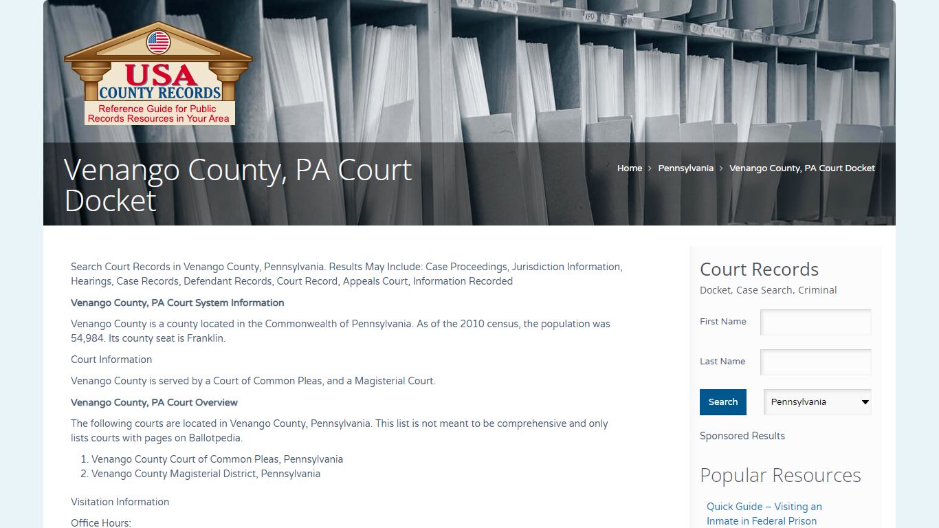 Venango County, PA Court Docket | Name Search